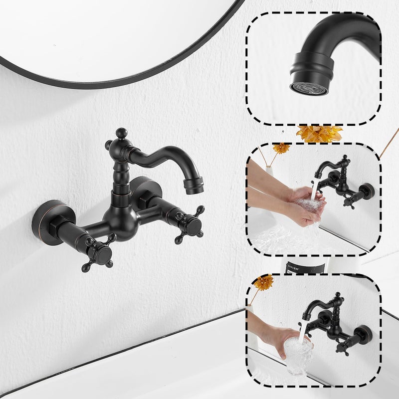 GGStudy Wall Mounted Kitchen & Bathroom Sink Faucet With Double Cross Handle Oil Rubbed Bronze - Image 4